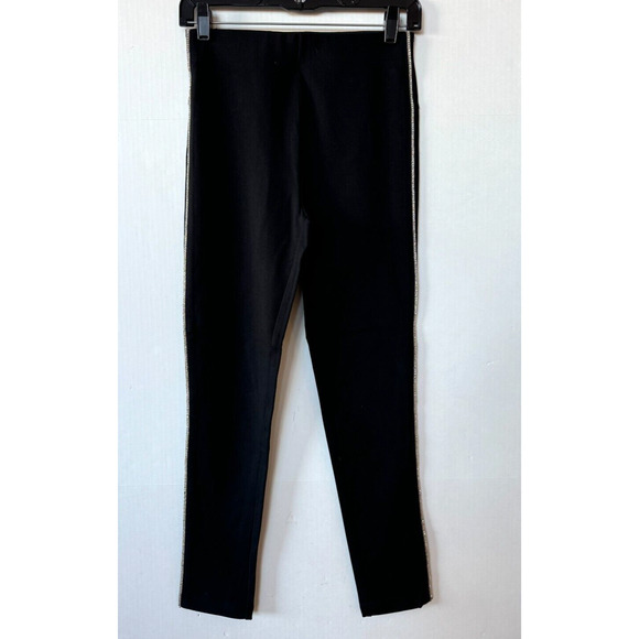 Zara Black Rhinestone Piping Stretch Pull On Ankle Pants S Small - Picture 1 of 11